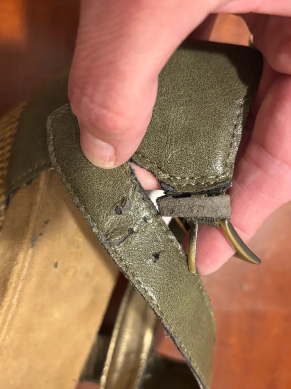 Aerosoles Enlighten Faux Leather Wedge Sandals Olive Size 12
